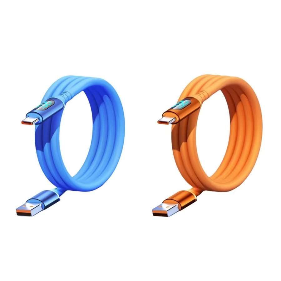 USB-Typ-C-Schnellladekabel mit 120 W und LED-Digitalanzeige in Orange aus flüssigem Silikon - Bild 4