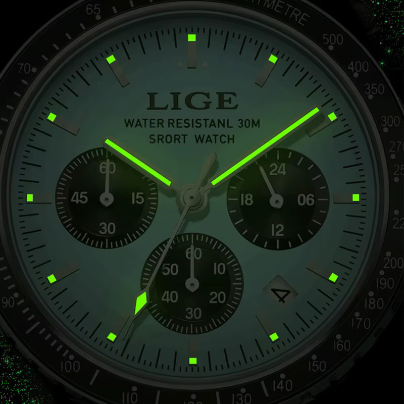 LIGE Chronograph Sportuhr, Quarz, Edelstahl, Blau, Herren - Bild 6