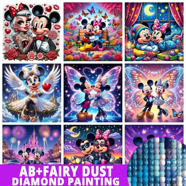 Disney Mickey und Minnie, 5D DIY Diamant Malerei Mosaik, Bunt / Mehrfarbig - Bild 1