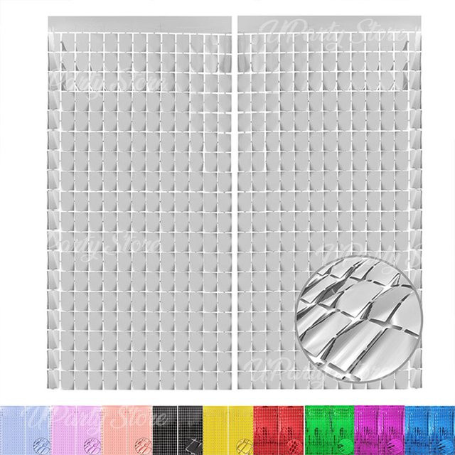 2 Stück silberne quadratische Hintergrundvorhänge aus schimmernder Folie für Party und Dekoration von MicroPlush - Bild 1