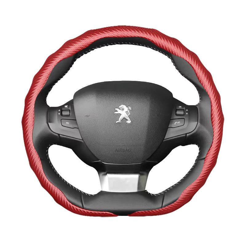 Lenkradbezug in Carbon-Optik für Peugeot mit Snap-On Wave-Shaped Sports Design in Rot, Schwarz und Weiß - Bild 5