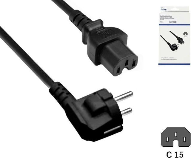 DINIC Netzkabel Europa CEE 7/7 90 Grad auf C15, 1,8m, Schwarz - Bild 1