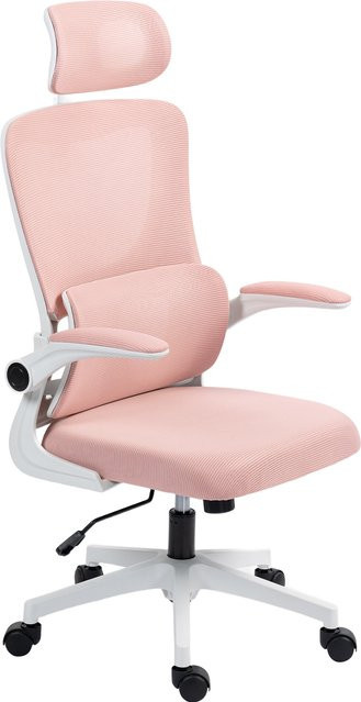 Vinsetto Ergonomischer Bürostuhl in Rosa mit Lordosenstütze, verstellbarer Kopfstütze und klappbaren Armlehnen, drehbarer Schreibtischstuhl aus Netzstoff - Bild 1
