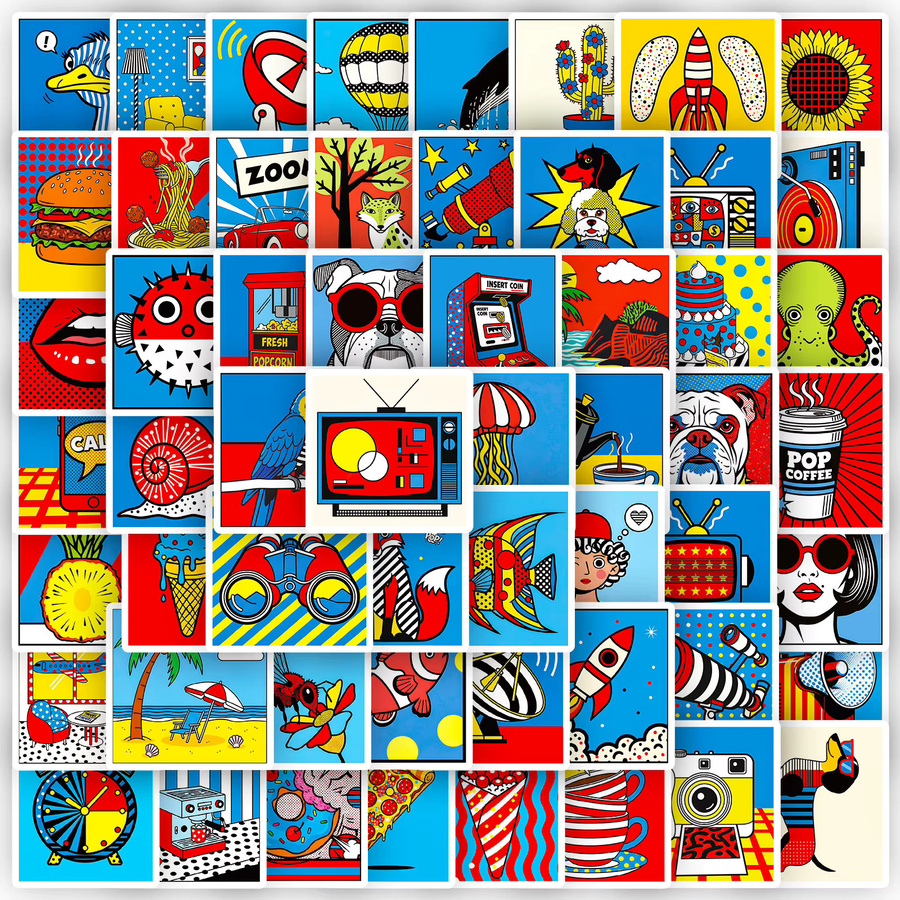 Cartoon Pop Art Doodle Aufkleber Set in Multicolour für Schreibwaren, Laptop und Dekoration (56/112 Stück) - Bild 3