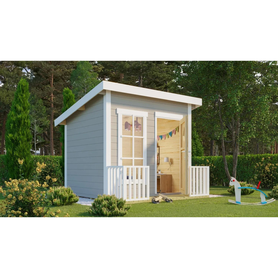 Lasita Maja Kinderspielhaus Flipp aus Massivholz in Lichtgrau, B/T/H: 230 x 188 x 191 cm - Bild 2