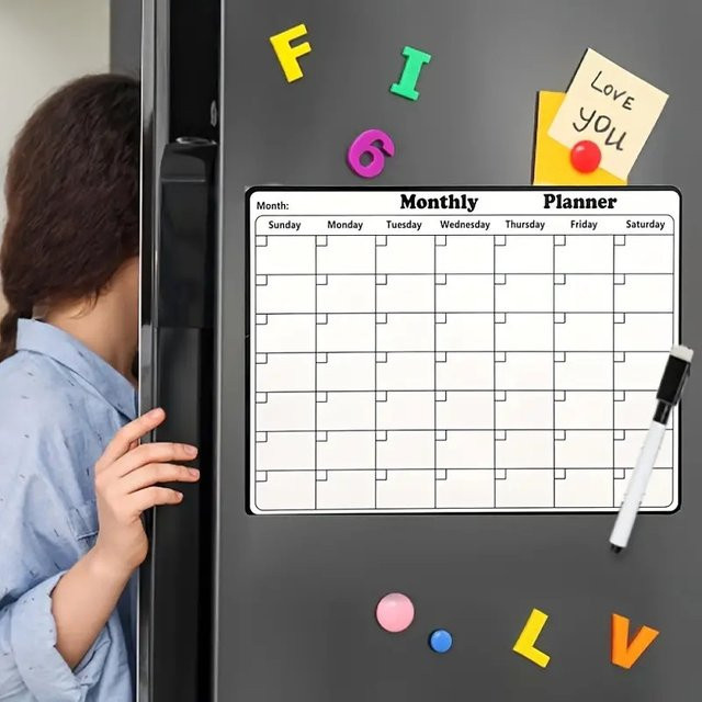 Magnetischer Monatskalender und Wochenplaner als Kühlschrankmagnete in Weiß, wasserfest und löschbar - Bild 1