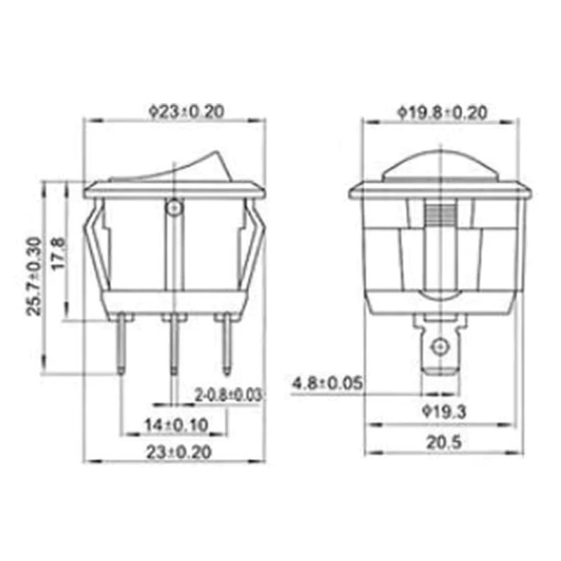 10 Stück KCD1 Wippschalter von ELEABC, 12 V, 3 Pin, 3 Position ON-OFF-ON, 10 A/125 V DC, SPDT Rund-Kippschalter - Bild 4