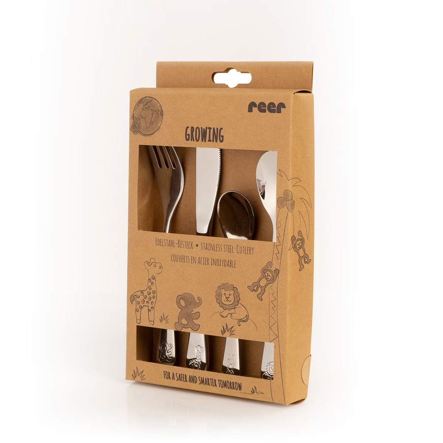 Reer Growing Besteckset für Kinder aus Edelstahl, 4-teilig, Silber/Grau, inklusive Aufbewahrungsbox - Bild 2