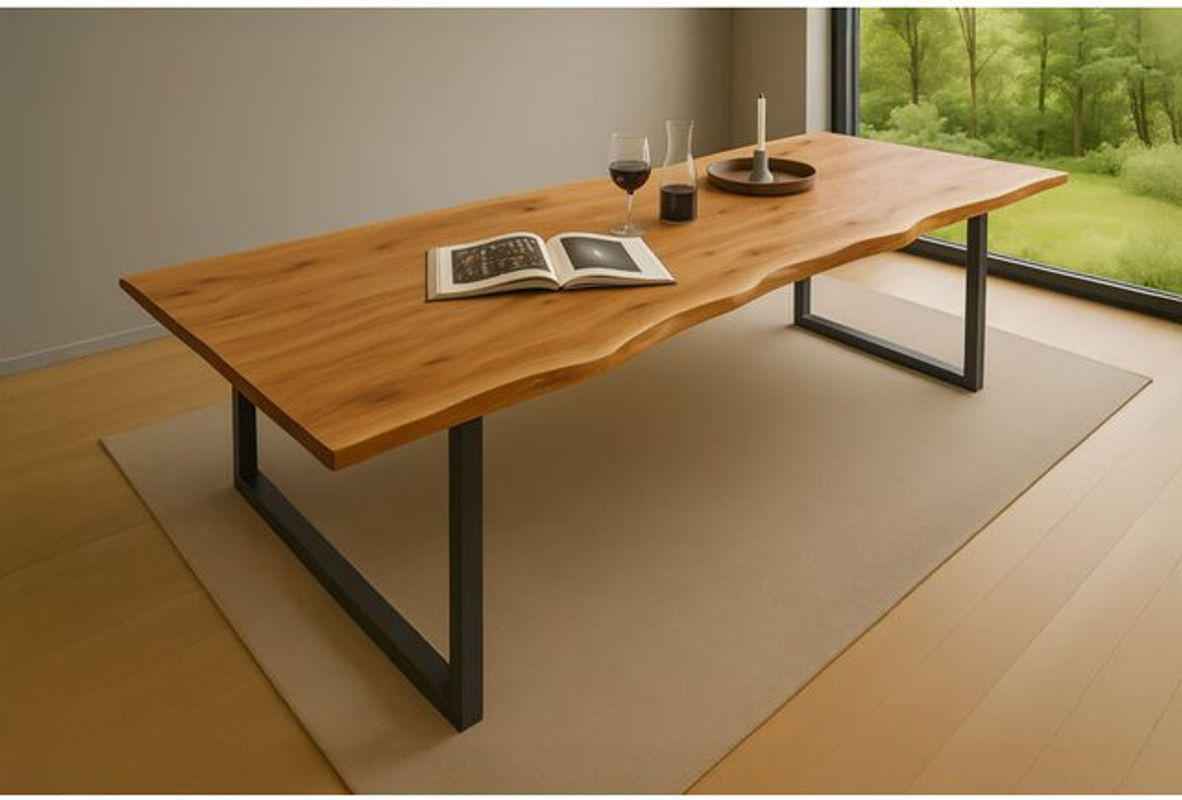Sam Outillage Esstisch Quinn aus Massivholz Akazie in Natur mit schwarzem Metallgestell im Industrial Design, B/T: 260 x 100 cm - Bild 1