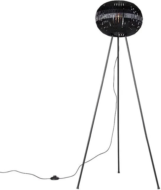 QAZQA Moderne Stehlampen-Stativ Zoë in Schwarz mit Stoffschirm und dimmbarer E27-Fassung, Höhe: 137 cm - Bild 1