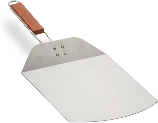 Relaxdays Pizzaschieber aus Edelstahl und Holz in Silber und Braun, klappbar, B: 15,5 cm, T: 24 cm, H: 51 cm - Bild 1
