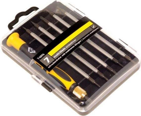 C.K. 7-teiliges Wechselklingen-Set für Elektronik- und Feinmechanik mit Schlitz, Kreuzschlitz Phillips und Innen-Sechsrund (TX) in Schwarz-Gelb aus Edelstahl - Bild 2