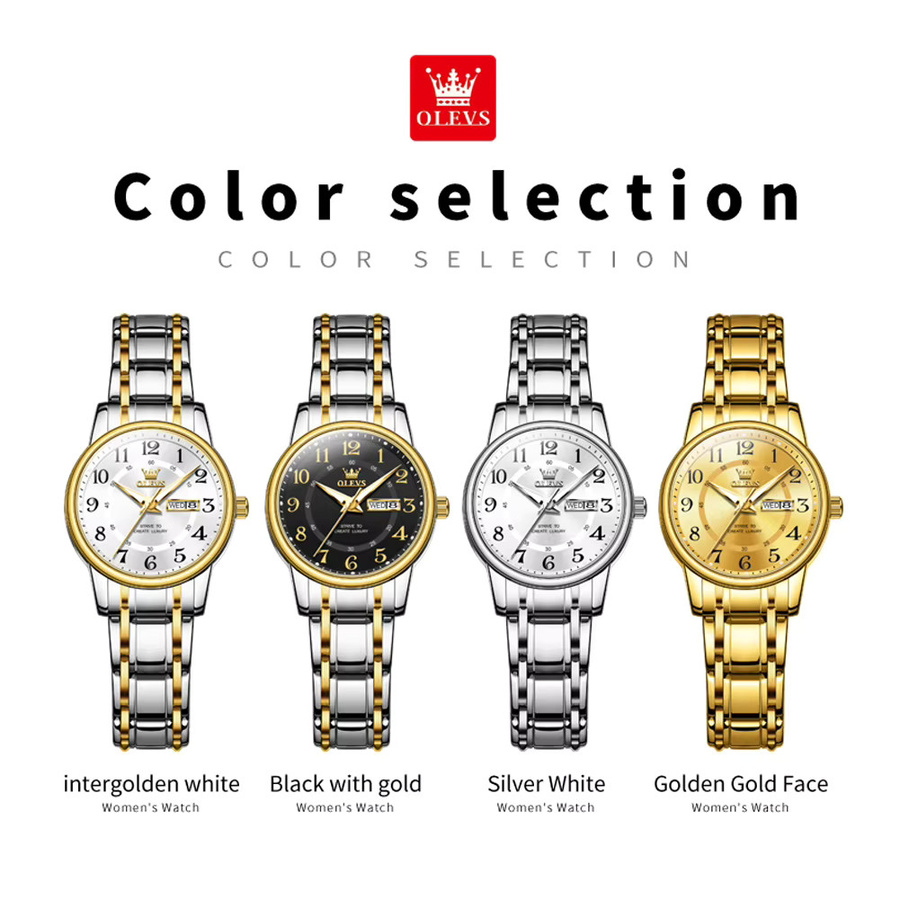 OLEVS Armbanduhr Quarz, Edelstahl, Gold, Damen, Datum, Wochentag - Bild 5