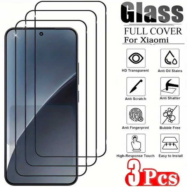 3er-Pack Gehärtetes Glas Displayschutz für Xiaomi 13 14 15 Pro Ultra 13T 14T 12 11T Pro, Gebogenes HD Glas, Transparent - Bild 1
