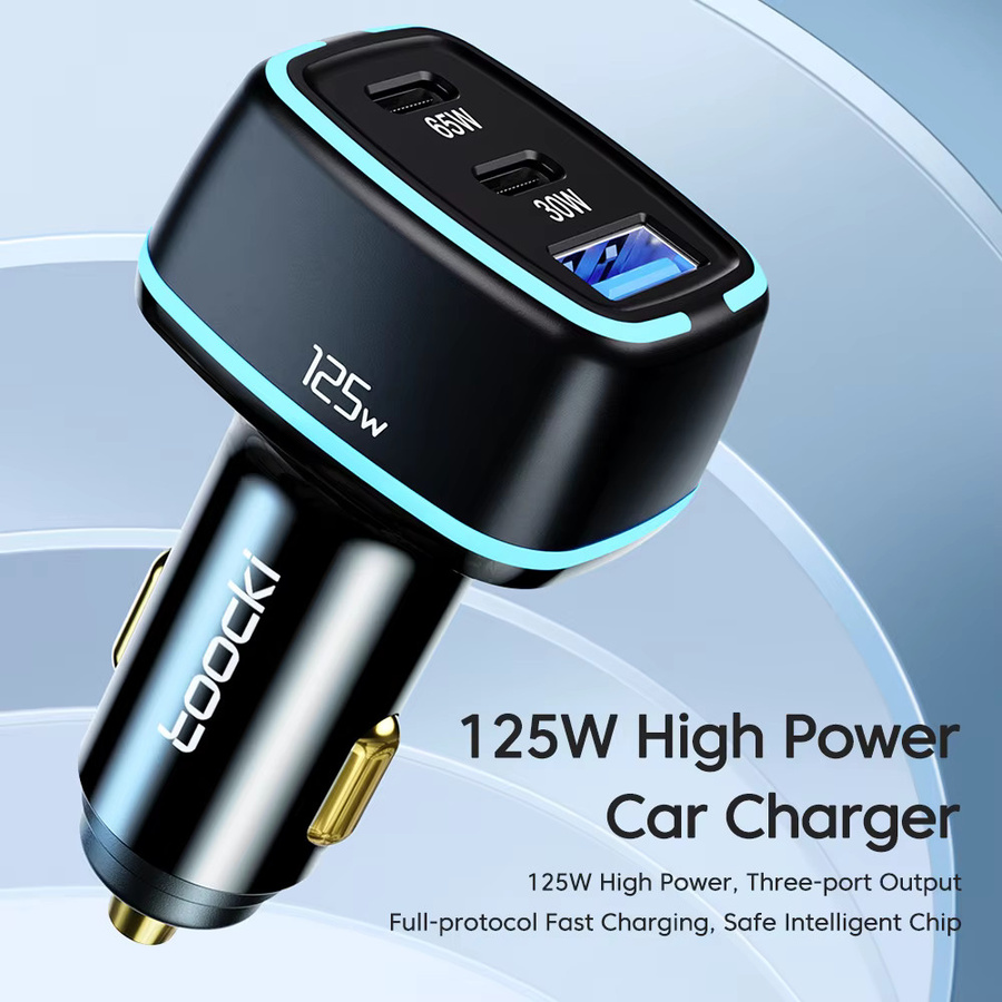 Toocki 125 W Auto Ladegerät mit QC3.0, PPS und PD3.0 Schnellladetechnologie, USB-C Typ C Ladegerät für iPhone, Laptop und iPad, Schwarz - Bild 2
