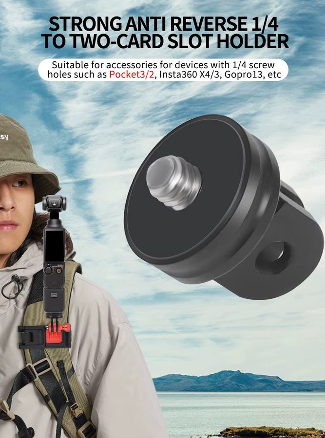XT-XINTE Mini-Stativadapter mit 1/4 Zoll Schraube und ARRI Schnellverschlusshalterung in Schwarz für GoPro, Insta360 und DJI Osmo Action/Pocket Gimbals - Bild 4