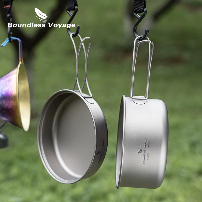 Boundless Voyage Ultraleichtes Camping Kochset aus Titan mit Becher, Topf und Pfanne für Outdoor und Wandern - Bild 2