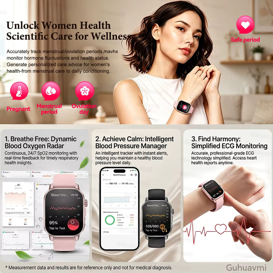 GUHUAVMI Smartwatch, 2,01 Zoll AMOLED, Blau, Damen - Bild 3