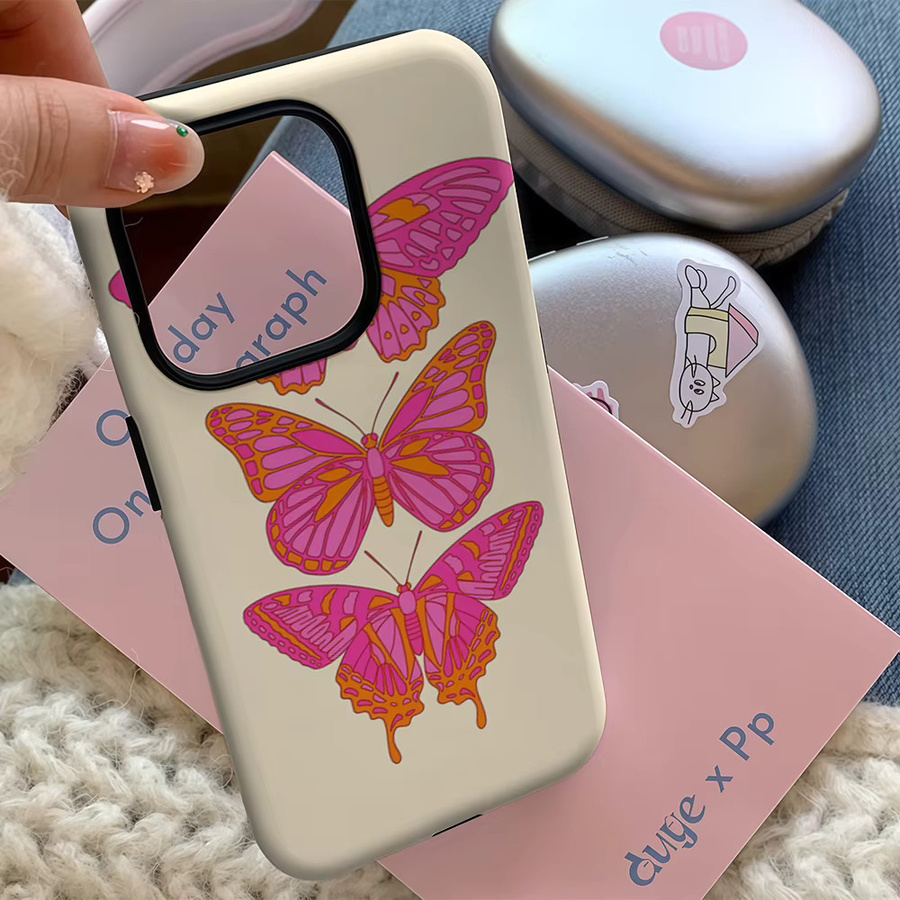 Potdemiel Handyhülle mit Pink & Orange Line Art für iPhone 17 16 15 14 13 Pro Max Plus mit doppelschichtiger Rückseite - Bild 4