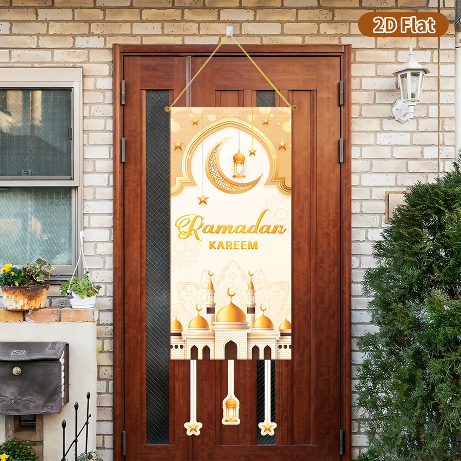 PATIMATE Ramadan Kareem Hängende Flagge Gold mit Mond-Motiv zur Dekoration für Eid Mubarak und Eid Al Adha - Bild 2