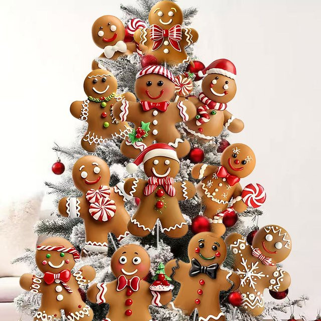 WINTOGETHER 12 Stück Lebkuchenmann Weihnachtsbaumdekoration aus Kunststoff in Mehrfarbig mit Stange für Weihnachtsatmosphäre - Bild 1