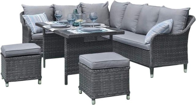 HTI-Living Terrassenmöbel Set Kreta aus Polyrattan mit Tisch, zwei 3-Sitzern, zwei Hockern und Polsterkissen für Garten und Terrasse - Bild 1