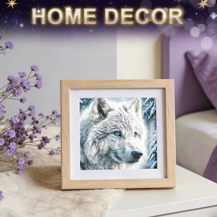 HUACAN Diamantmalerei Set Wolf und Bär im Winterwald als rundes Mosaik-Komplettset - Bild 3