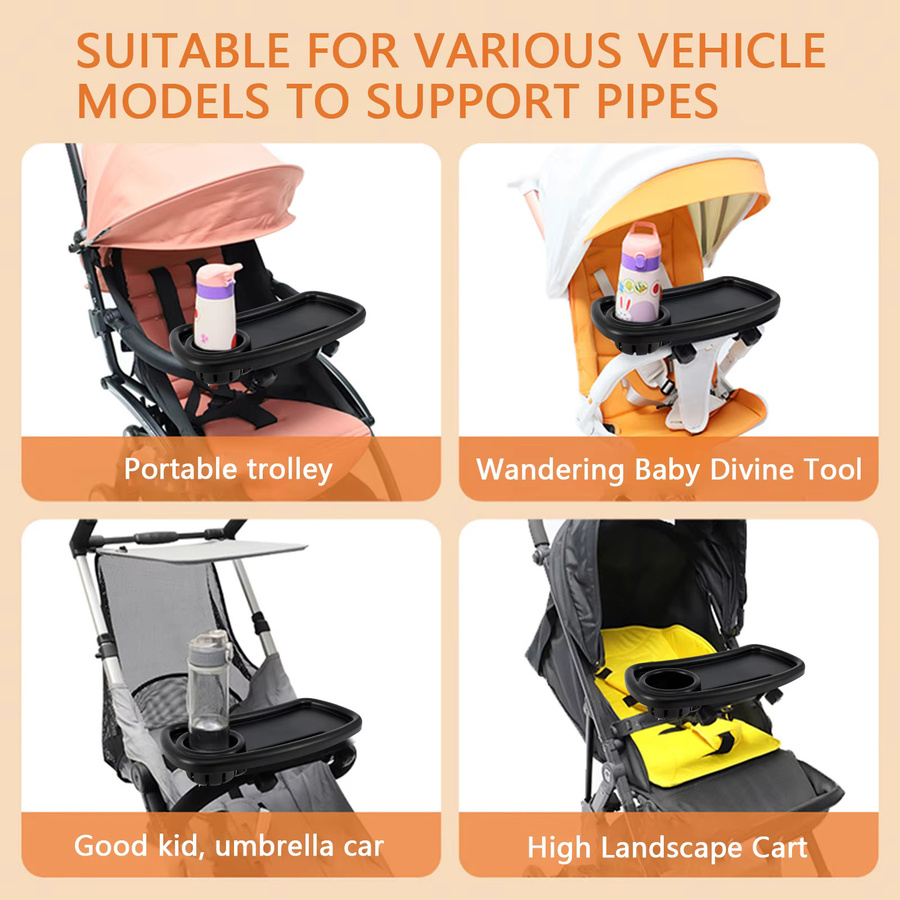 Universelles Kinderwagen-Snack-Tablett mit Getränkehalter und abnehmbarer Schnalle, Schwarz - Bild 4