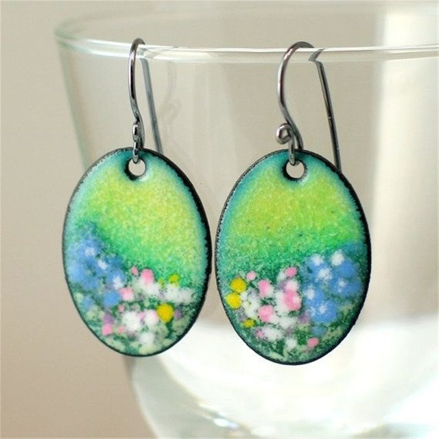 YoYo Anhänger-Ohrringe Silber, Blumenmuster, Damen, Vintage - Bild 1