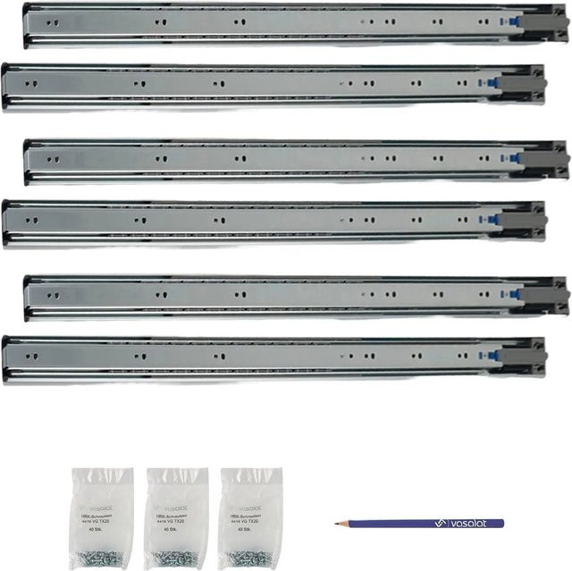 vasalat Kugelauszug Softclose Vollauszug mit Dämpfung, 3 Paar, Farbe: Silber, Material: Edelstahl, Länge: 700 mm - Bild 1