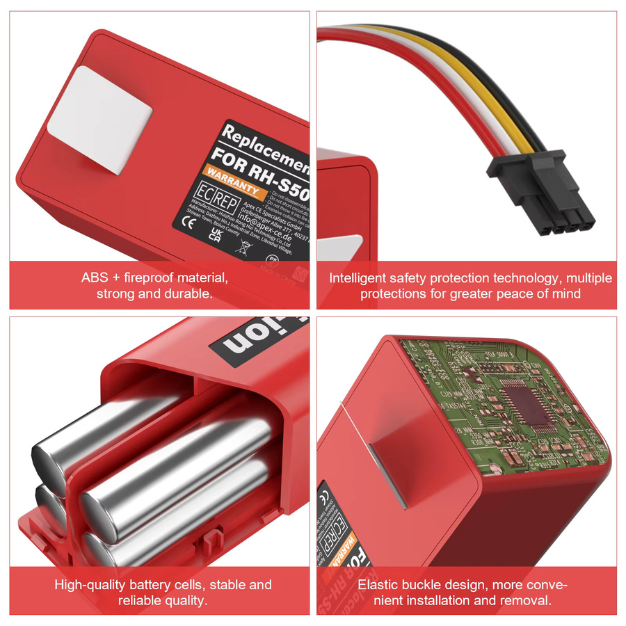 Xiaomi Ersatzbatterie für Roborock S50 S51 S52 S53 S55 S60 S4 S5 S6 S7 Saugroboter, 14,4 V, 6800 mAh, Rot - Bild 4