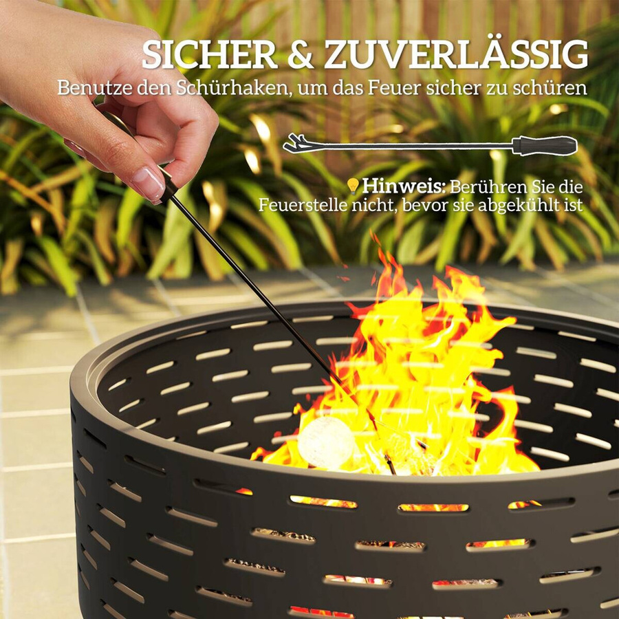 Outsunny 3-in-1 Feuerschale aus Edelstahl mit Grillrost und Funkenschutz in Holzoptik, Kohlegrau, B/H/T: 60 x 39 x 60 cm - Bild 4