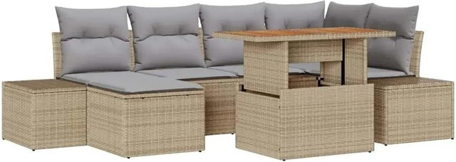 vidaXL Garten-Sofa-Set aus Poly-Rattan in Beige mit 7-teiliger L-Form, Sitzauflagen und integriertem Stauraum - Bild 1