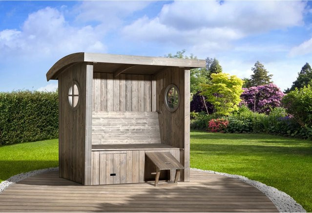WEKA Gartenhaus Merano aus Massivholz in Silbergrau mit Runddach und Vordach, B/H/T: 198 x 181 x 93 cm - Bild 1