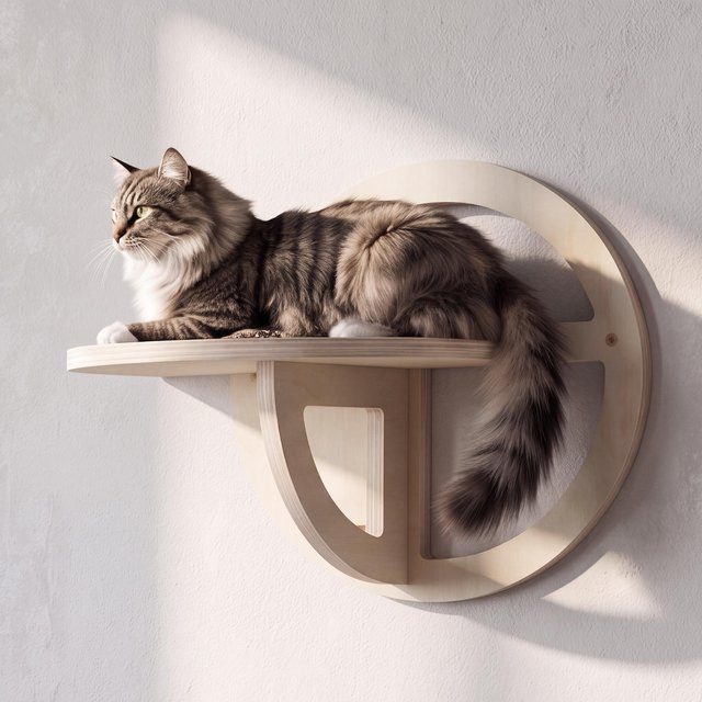 Katzenwandregal MCW Kletterwand aus Holz in Natur, Katzenplattform und Katzenstufe für dein Zuhause, B/T/H: 28 x 39 x 22 cm - Bild 1