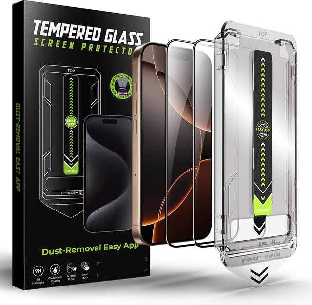 Techsuit TitanGlass Displayschutzfolie aus gehärtetem Glas für Apple iPhone 16 Pro Max, Full Glue, 2er-Set, Schwarz - Bild 1