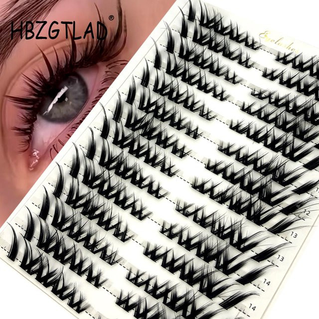 HBZGTLAD Einzelne Cluster-Wimpernverlängerung, 14 Reihen, Black, Natürlich - Bild 1