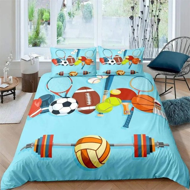 Bettwäsche-Set Your Warm Home mit Tennisplatz-Print in Gelb und Blau, 2-teilig aus Mikrofaser, B/H: 135 x 200 cm - Bild 1