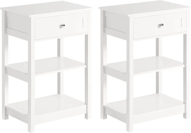 SoBuy 2er Set Nachttisch mit Schublade und 2 Ablagen in Weiß, B/T/H: 45 x 30 x 68 cm - Bild 1