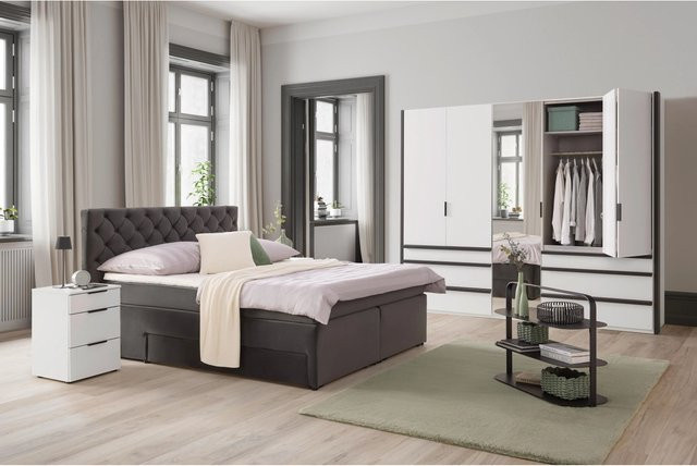Mömax Boxspringbett Chester mit Schubladen, Anthrazit, B/T/H: 160 x 200 x 213 cm - Bild 1
