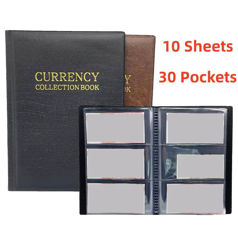 Banknoten-Sammelalbum mit 30 Taschen und 10 Blättern in Schwarz und Transparent zum Schutz deiner Währungen - Bild 2
