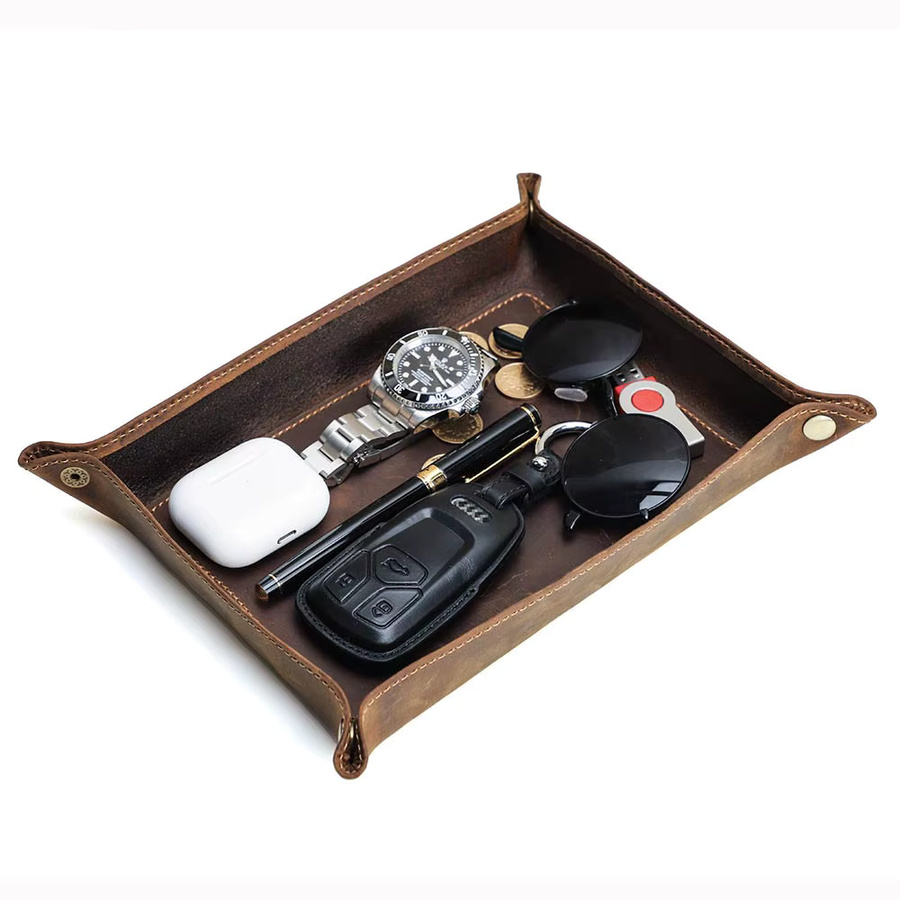 Faltbarer Ablage-Organizer aus braunem Crazy-Horse-Leder für Kosmetik, Schmuck und Kleinteile - Bild 7