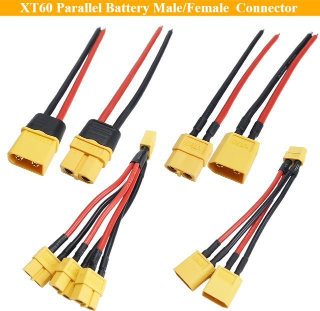 XT60 Parallelbatterie Dual-Verlängerungsstecker 3-Wege Y-Splitter mit 14AWG Silikondraht in Gelb, Länge: 100 mm - Bild 1