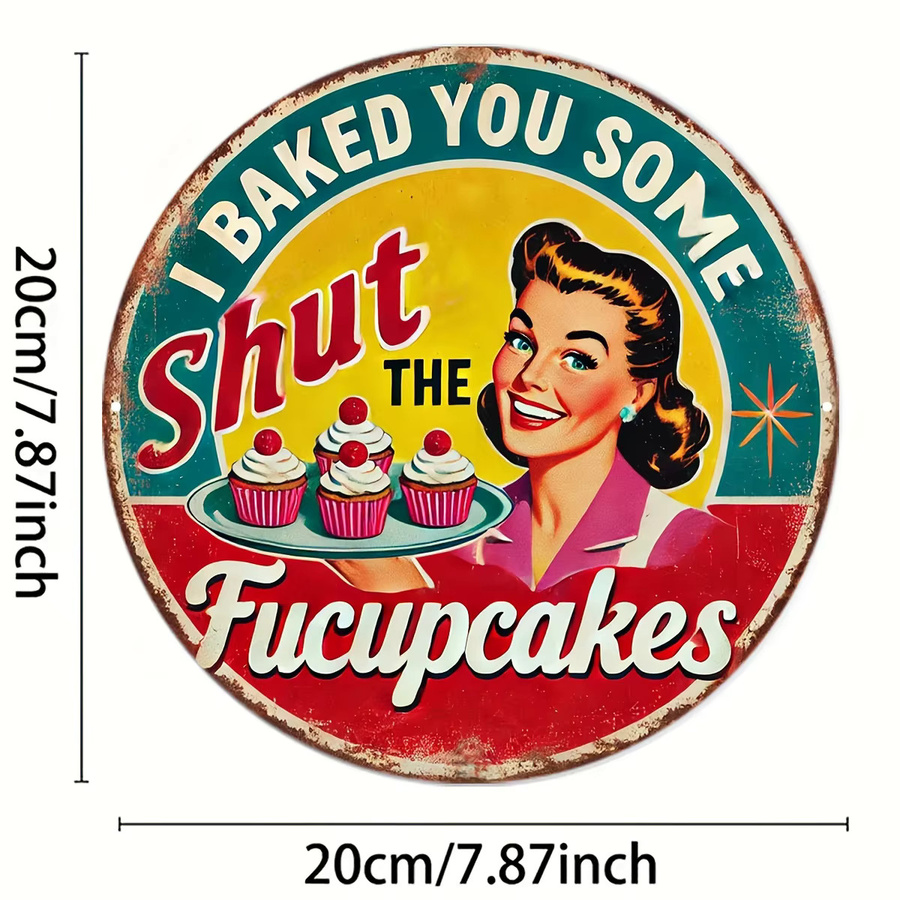 Vintage Küchenschild Potdemiel I Baked You Some Shut The Fuccupcakes aus Metall, B/H: 20,3 x 20,3 cm, Mehrfarbig - Bild 2