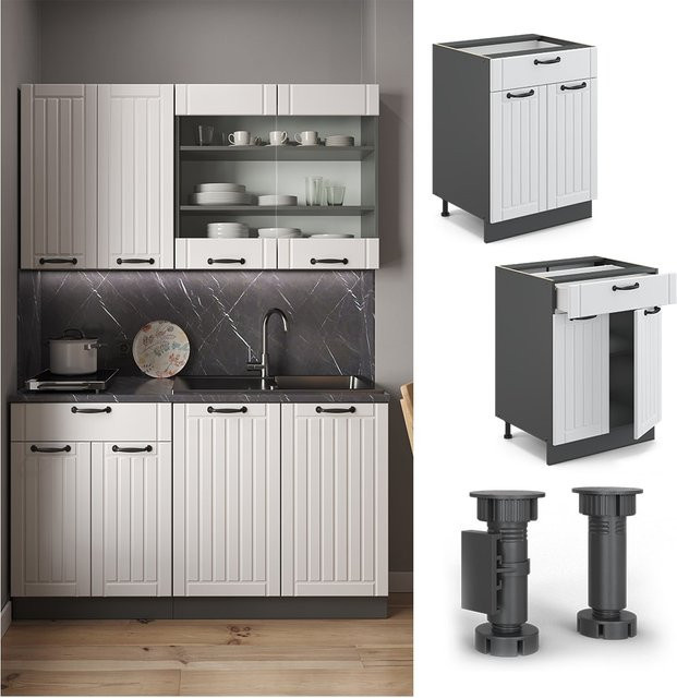 Vicco Küchenunterschrank Fame-Line im Landhausstil mit Schublade, Weiß/Anthrazit, Breite: 60 cm - Bild 1