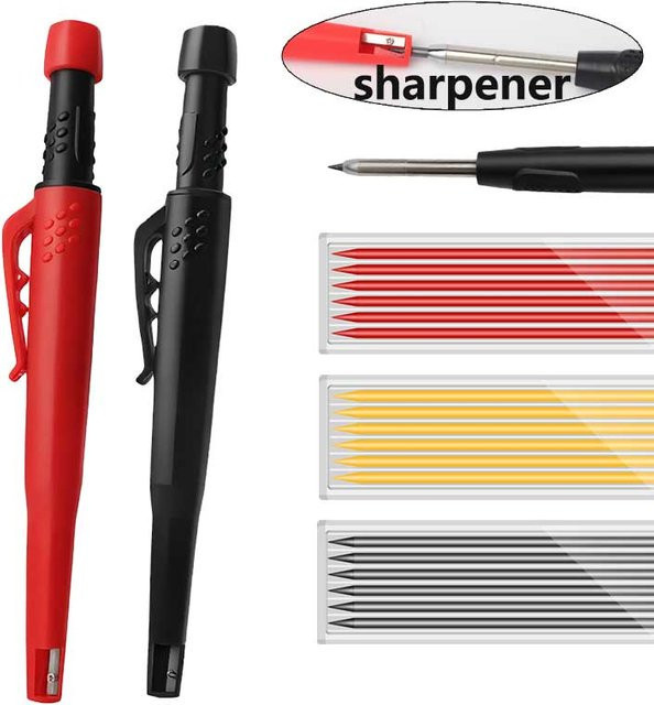 Longlife Automatischer Bleistift aus Metall mit integriertem Spitzer und Taschenclip in Schwarz oder Rot - Bild 1