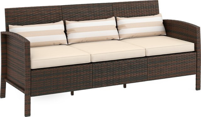 Outsunny Rattan Garten Loungesofa Dreisitzer mit Kissen, braun, B/T/H: 173 x 68 x 78 cm - Bild 1