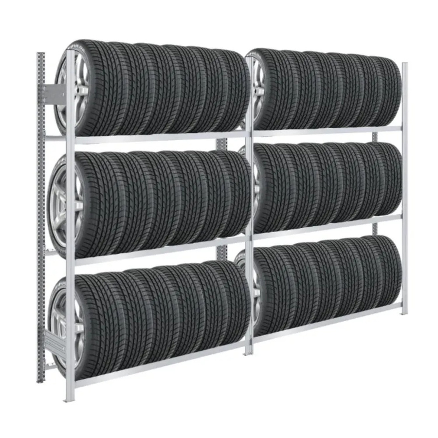 PROREGAL Tire Pro Reifenregal aus verzinktem Stahl, 3 Ebenen, Farbe Silber, H x B x T: 200 x 260 x 43 cm - Bild 2