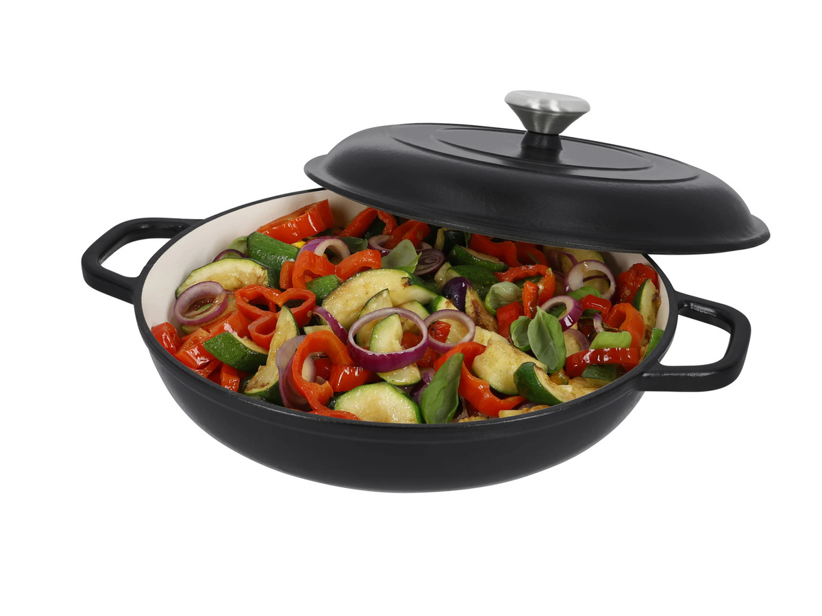 SILVERCREST Premium-Gusseisenservierpfanne aus emailliertem Gusseisen, Schwarz, Durchmesser: 30 cm - Bild 3