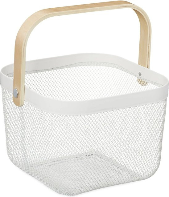 Relaxdays Aufbewahrungskorb aus Metall und Holz in Weiß, B: 17,5 cm, T: 26 cm, H: 24,5 cm - Bild 1